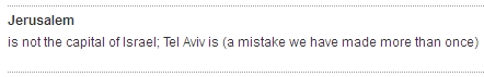 Screengrab of The Guardian's style guide on how to explain Jerusalem's capital status.
