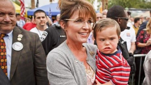 Former Alaska Gov. Sarah Palin and her son Trig.  (Screenshot.) 