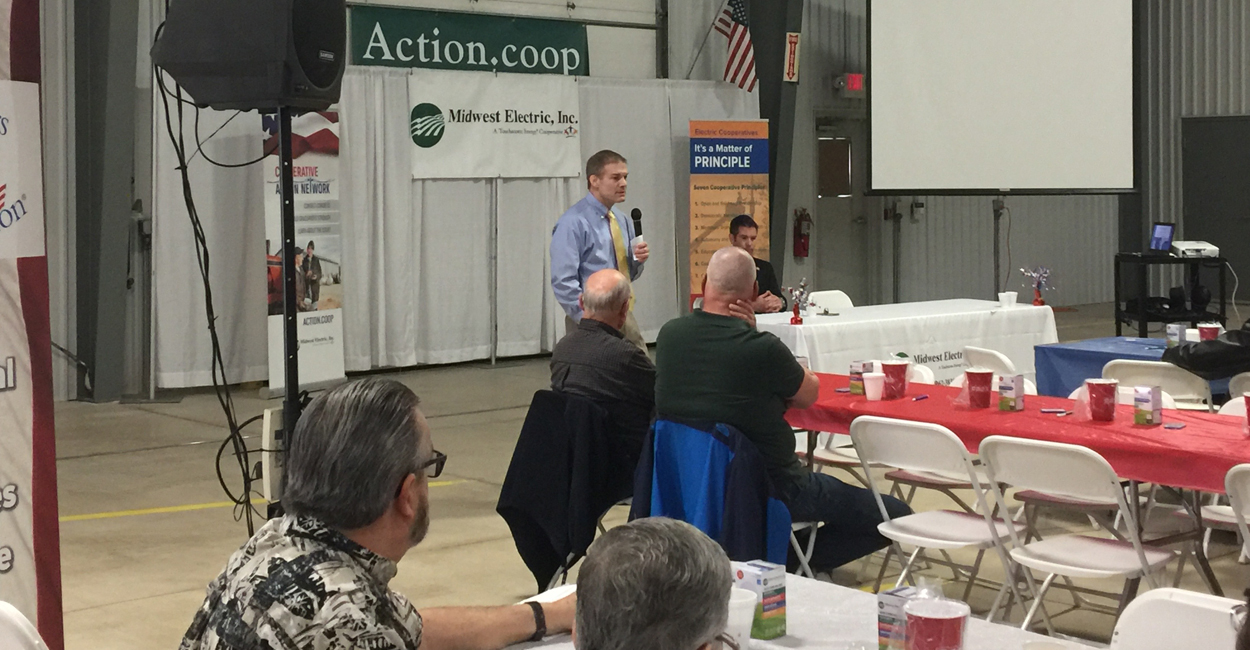 Rep. Jim Jordan, R-Ohio, takes questions from members of Ohio's Electric Cooperative during an event in St. Marys, Ohio. (Photo: Melissa Quinn/The Daily Signal)