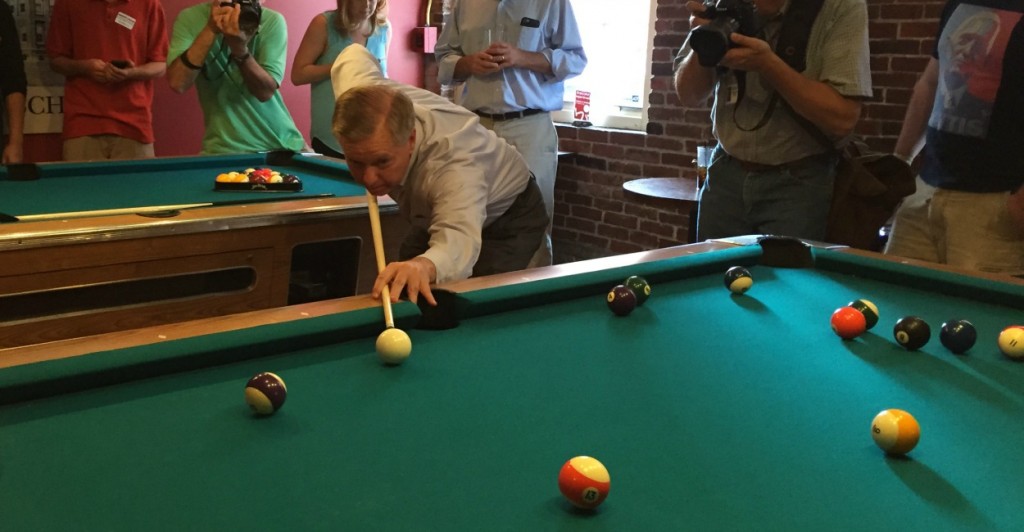 Graham won three rounds of pool during his appearance in New Hampshire. (Photo: Kate Scanlon/The Daily Signal)