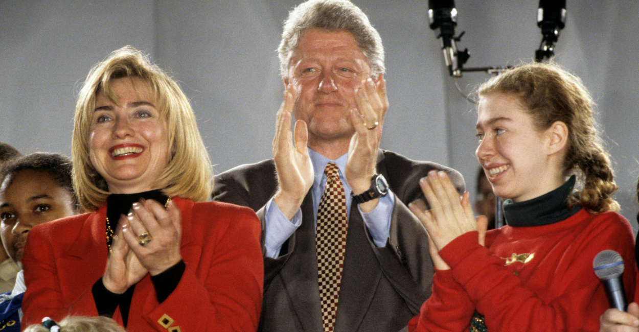 The Clintons attend a press event to preview the holiday decorations at the White House in December of 1993. (Photo: Ron Sachs/CNP/AdMedia/Newscom) 