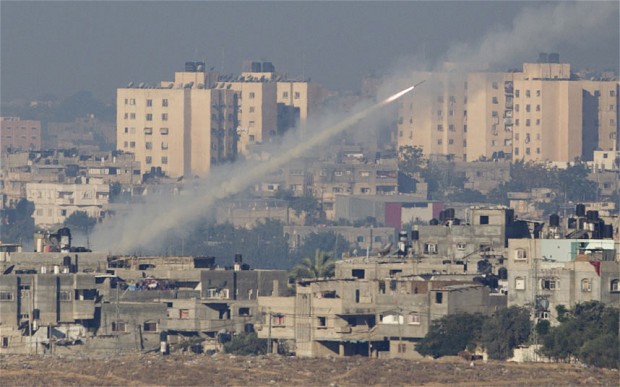 A Hamas Terrorist Rocket fired from a densely populated Gaza neighborhood