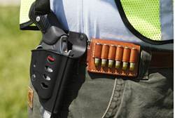 Handgun, holster and cartridges